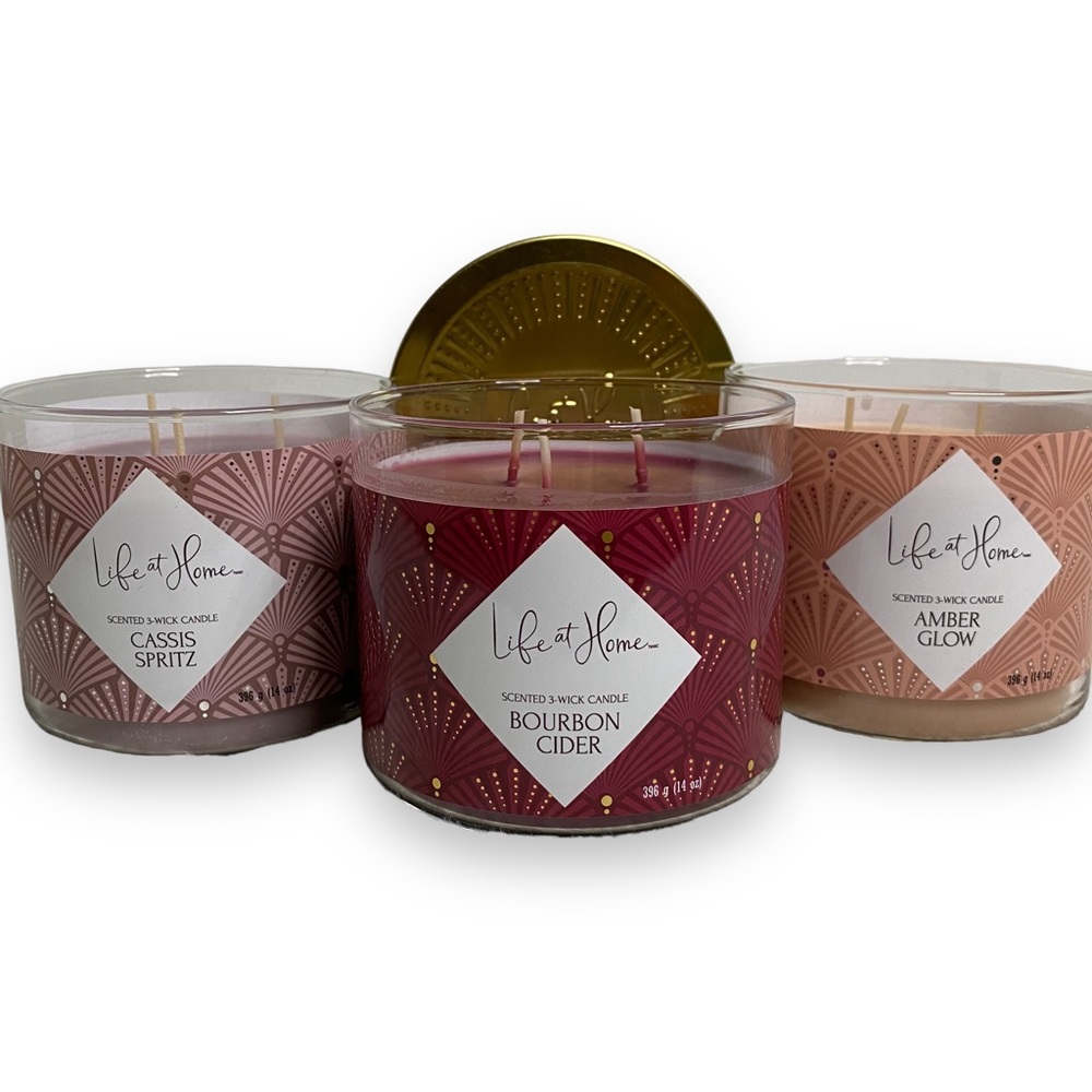 NEW 1 x 3 wick candle life at home - Cassis Spritz, Amber Glow or Bourbon Cider